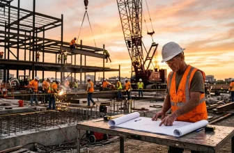 Contremaître examine plans sur chantier de construction actif